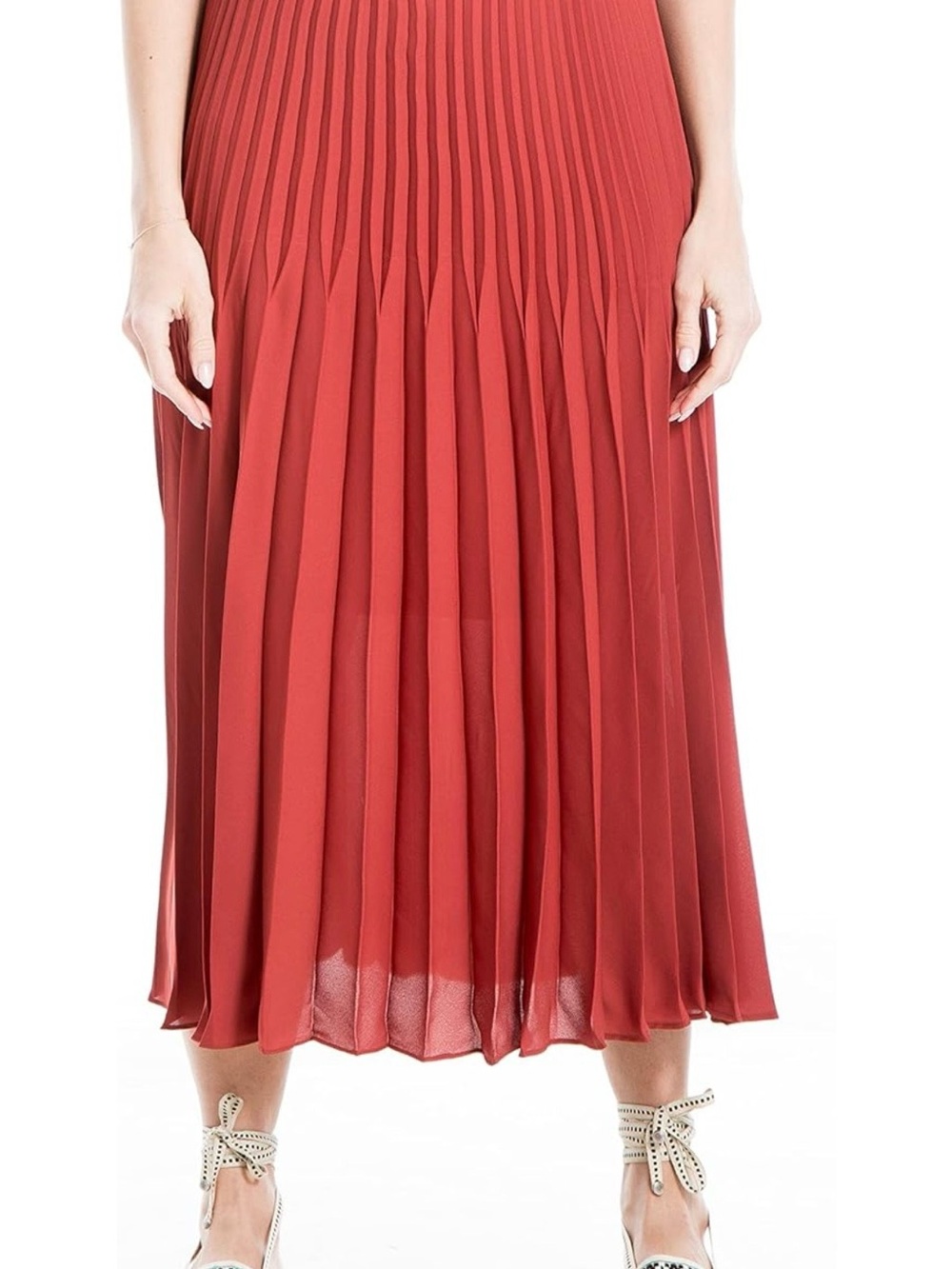 MAX STUDIO red adobe pleated skirt